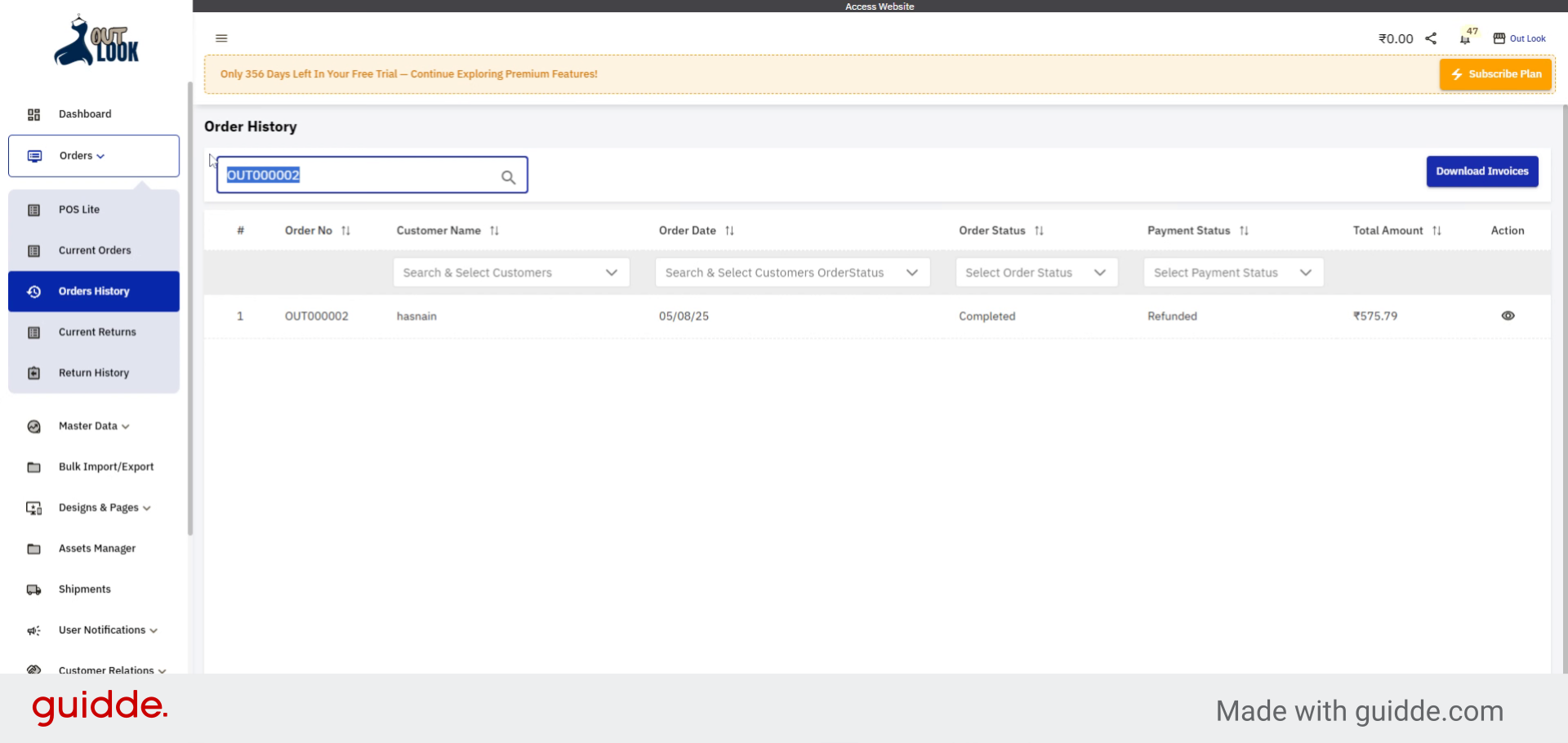 Fill Search Orders Field
