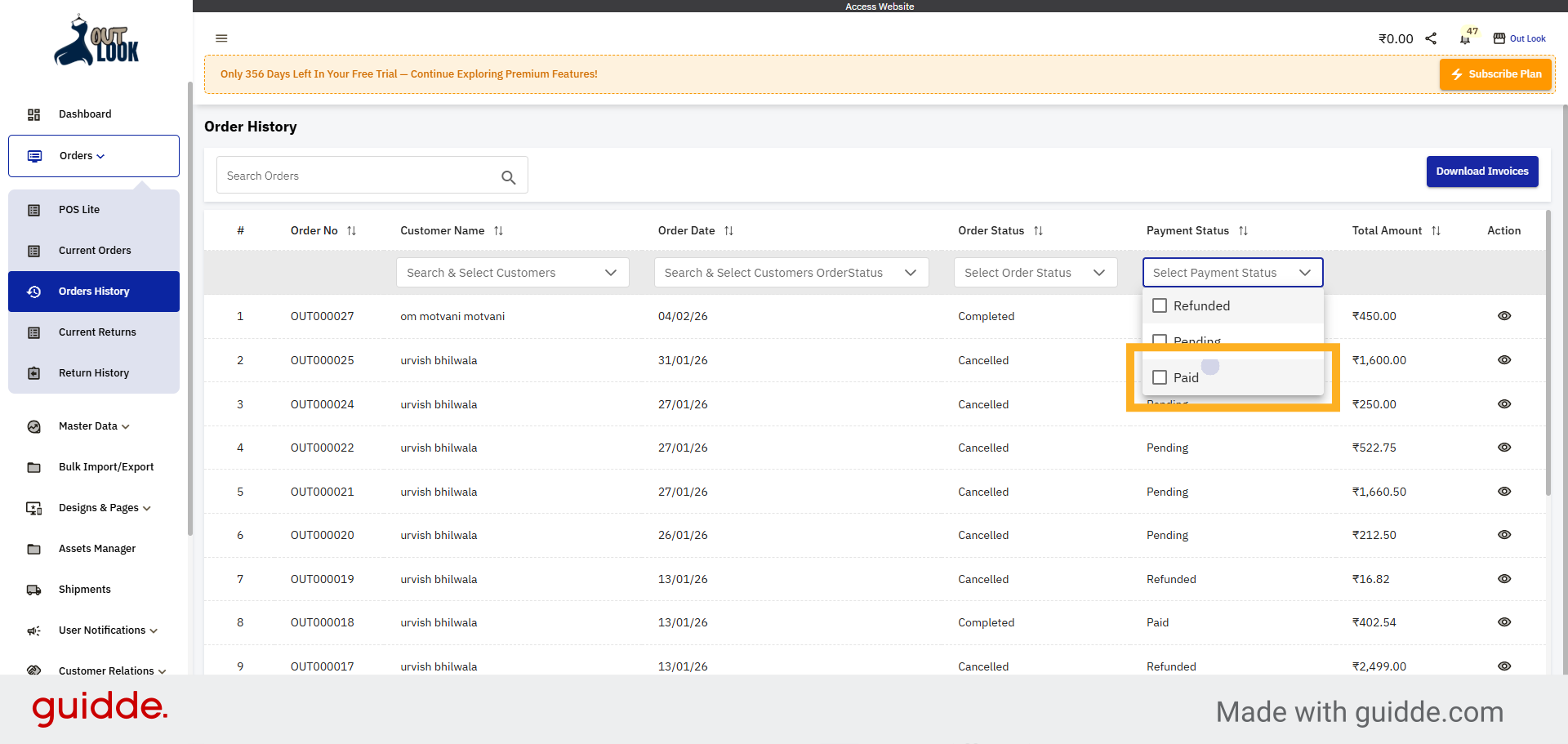 Select Paid Payment Status