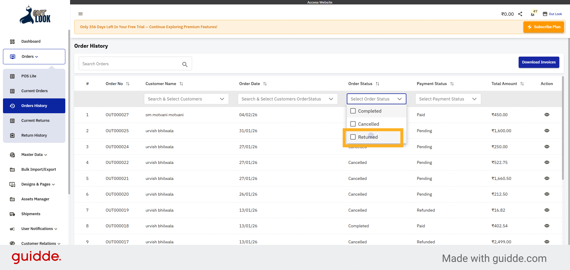 Select Returned Status