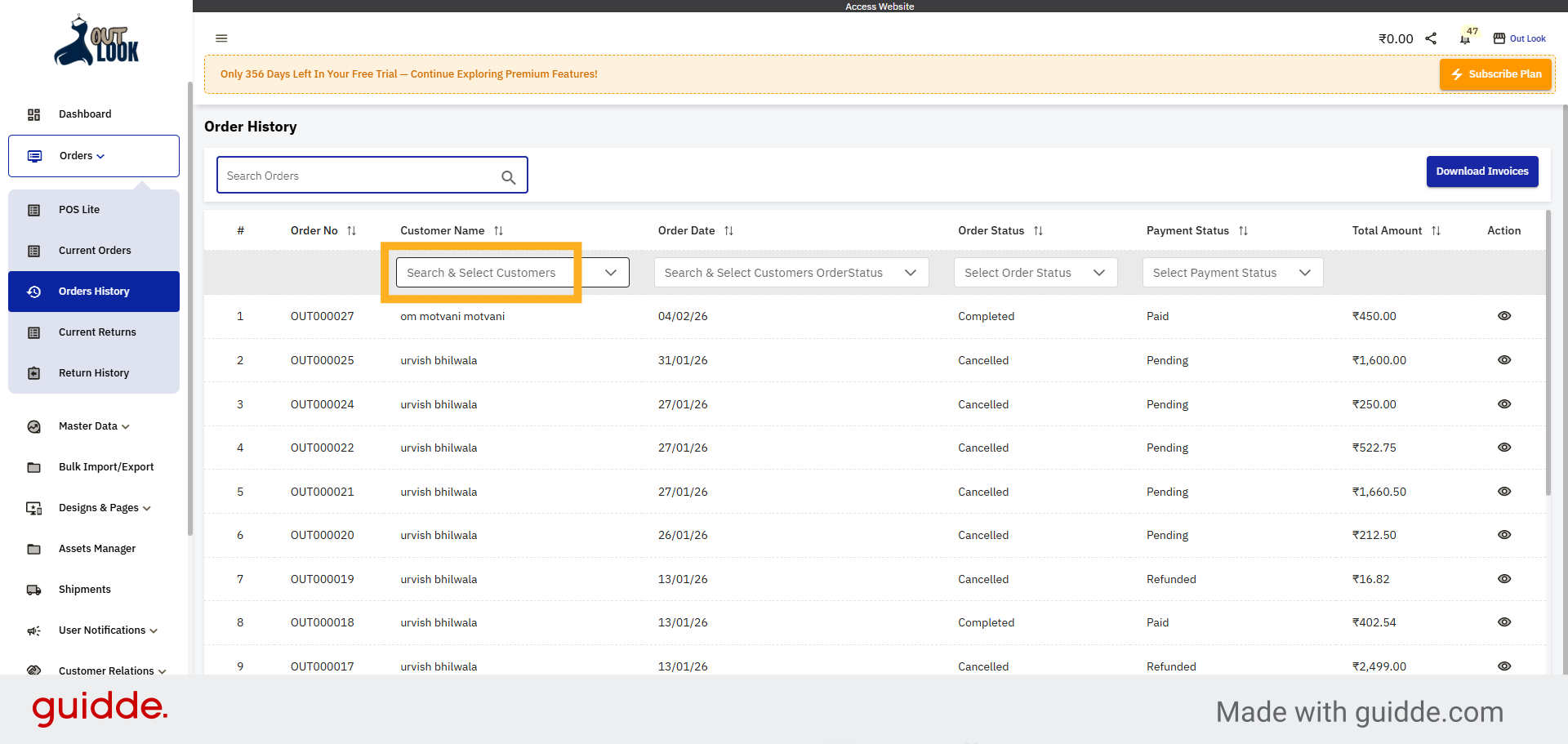 Open Customer Selection