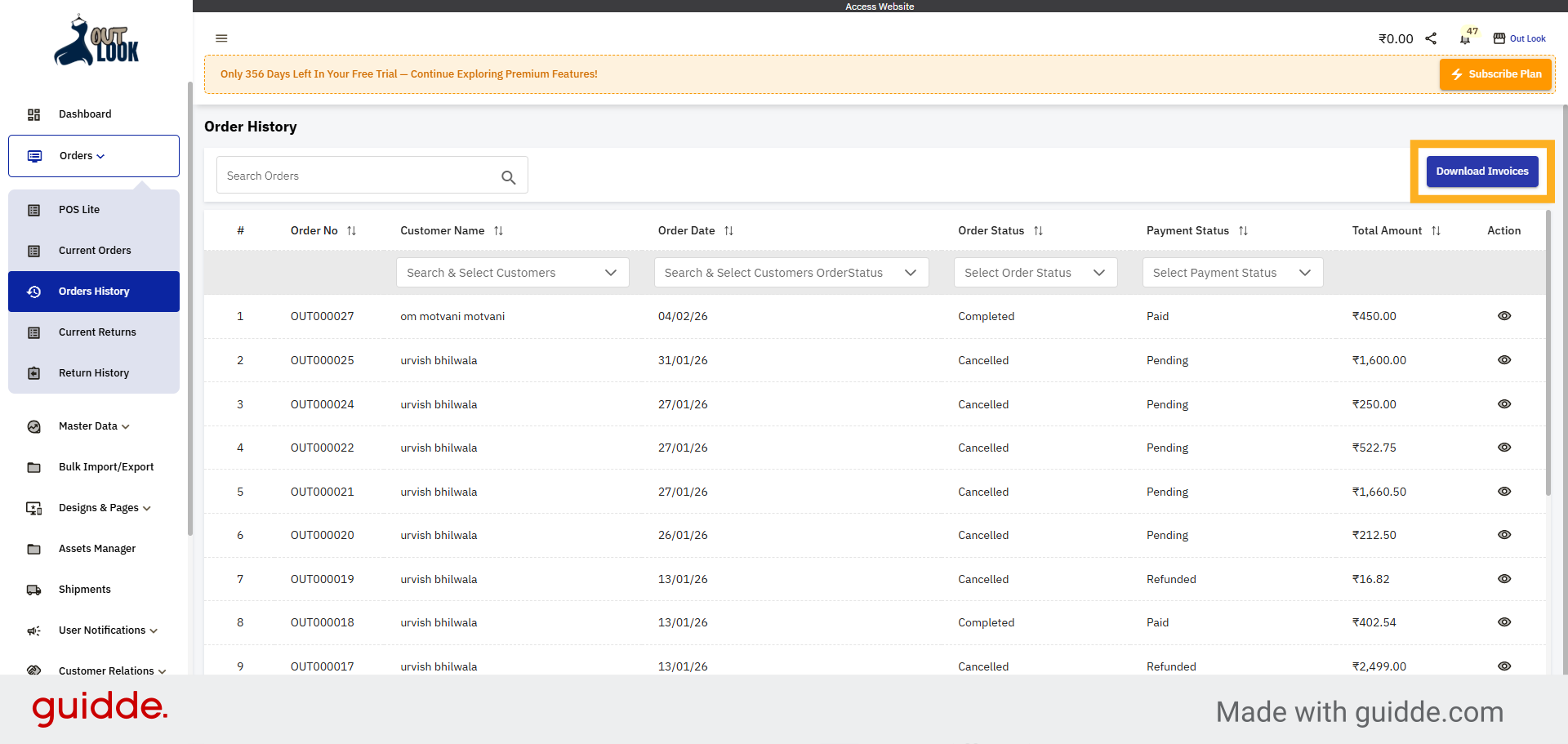 Download Order Invoices