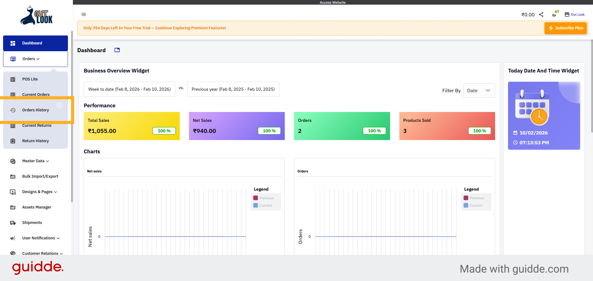 Access Order History Section