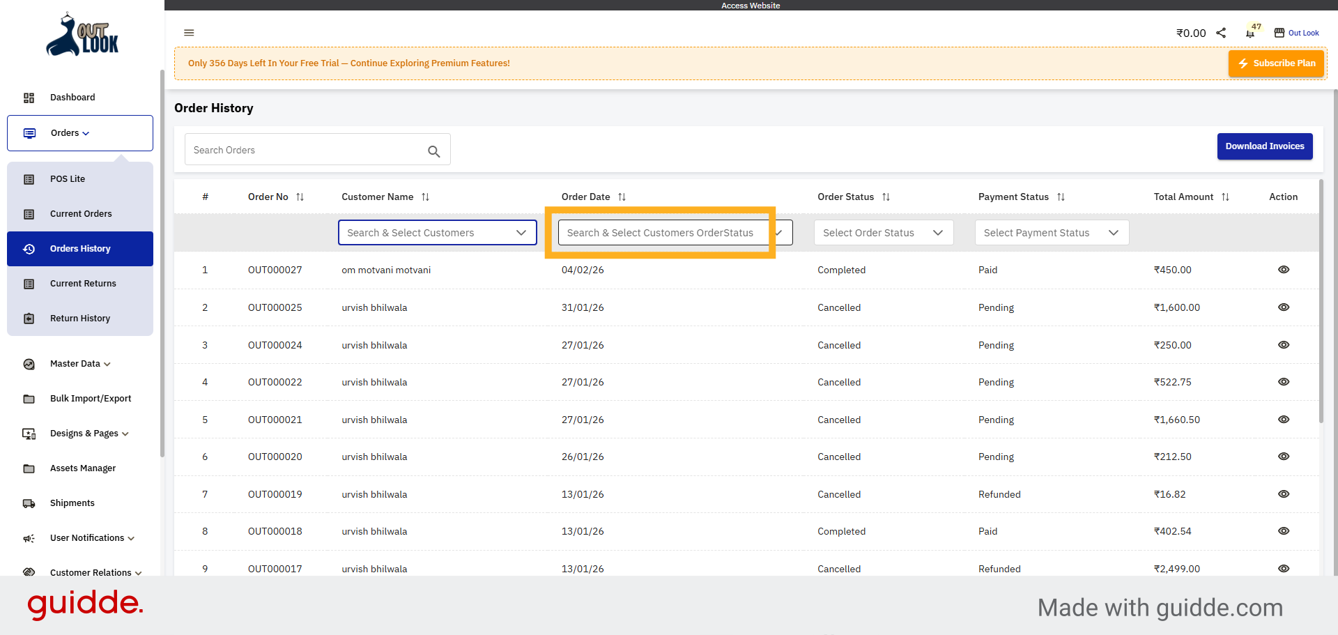 Filter Orders by Date