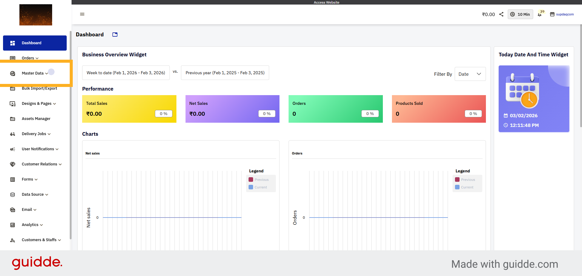 Open Master Data Menu