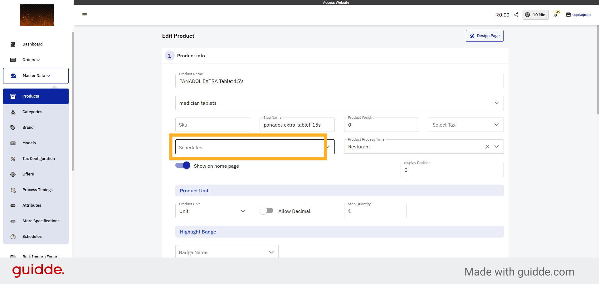 Access Product Timing