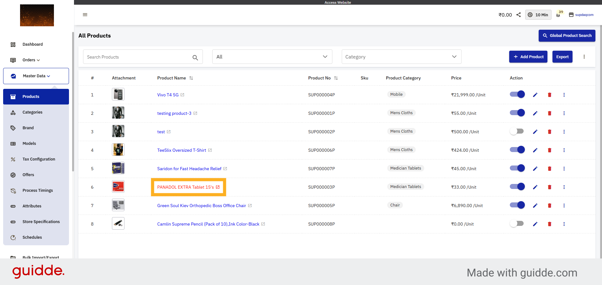Open Specific Product