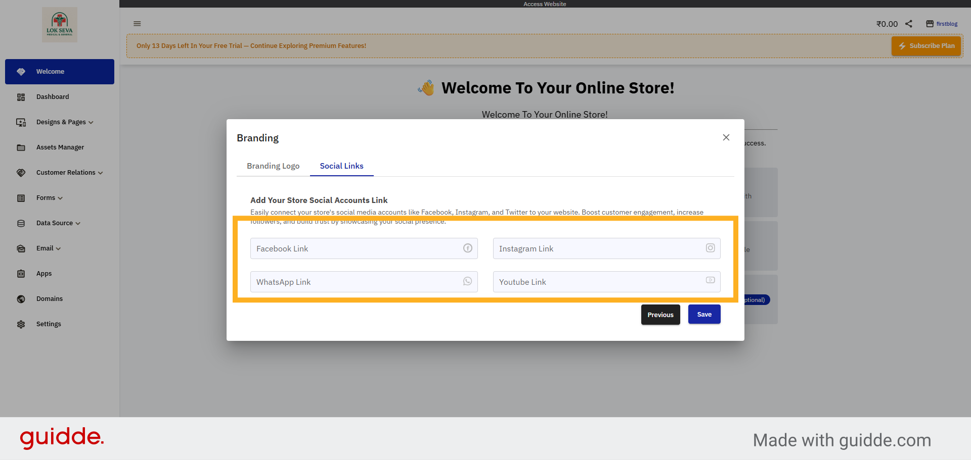 Provide Social Links 