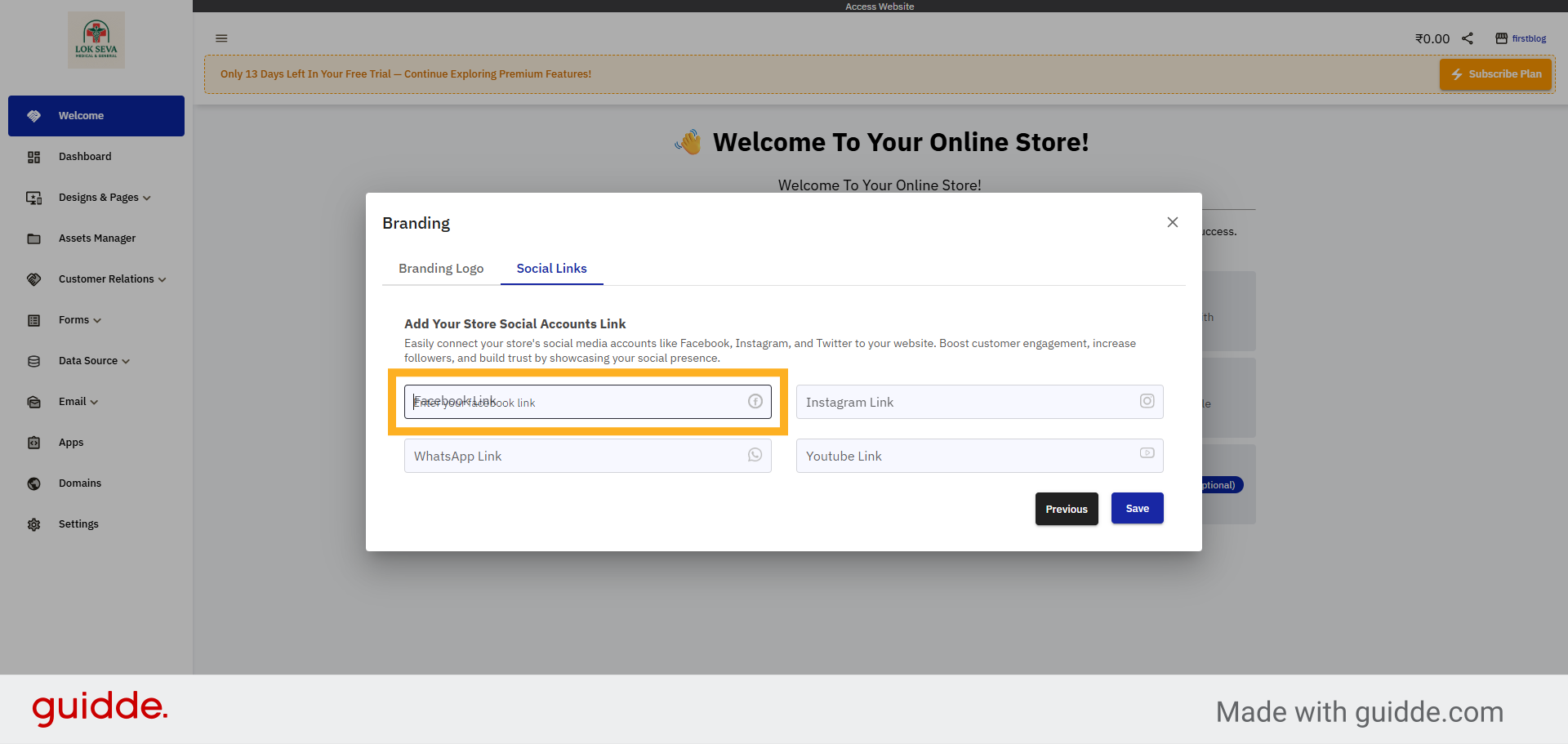 Select Facebook Link Field