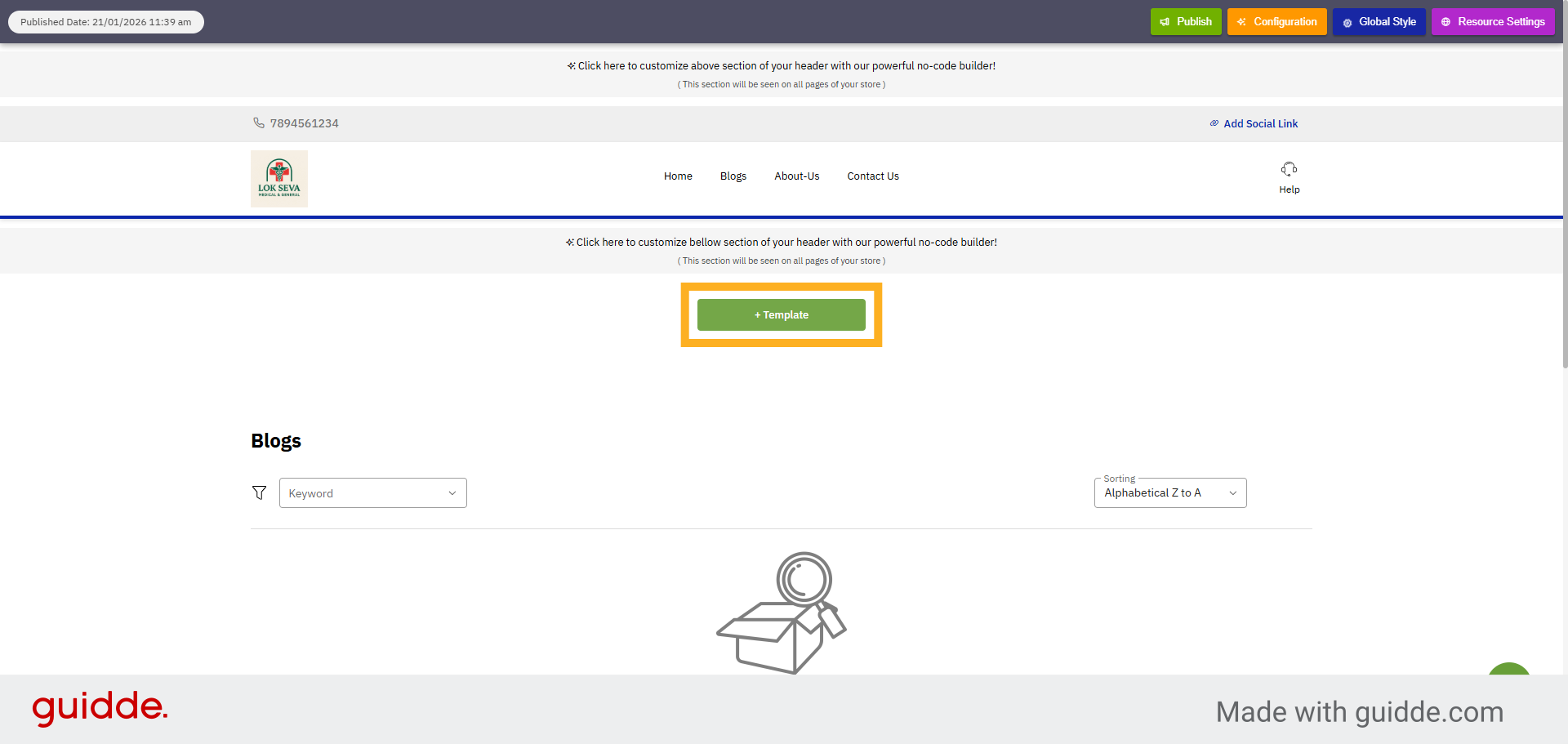 Click Add Template Button