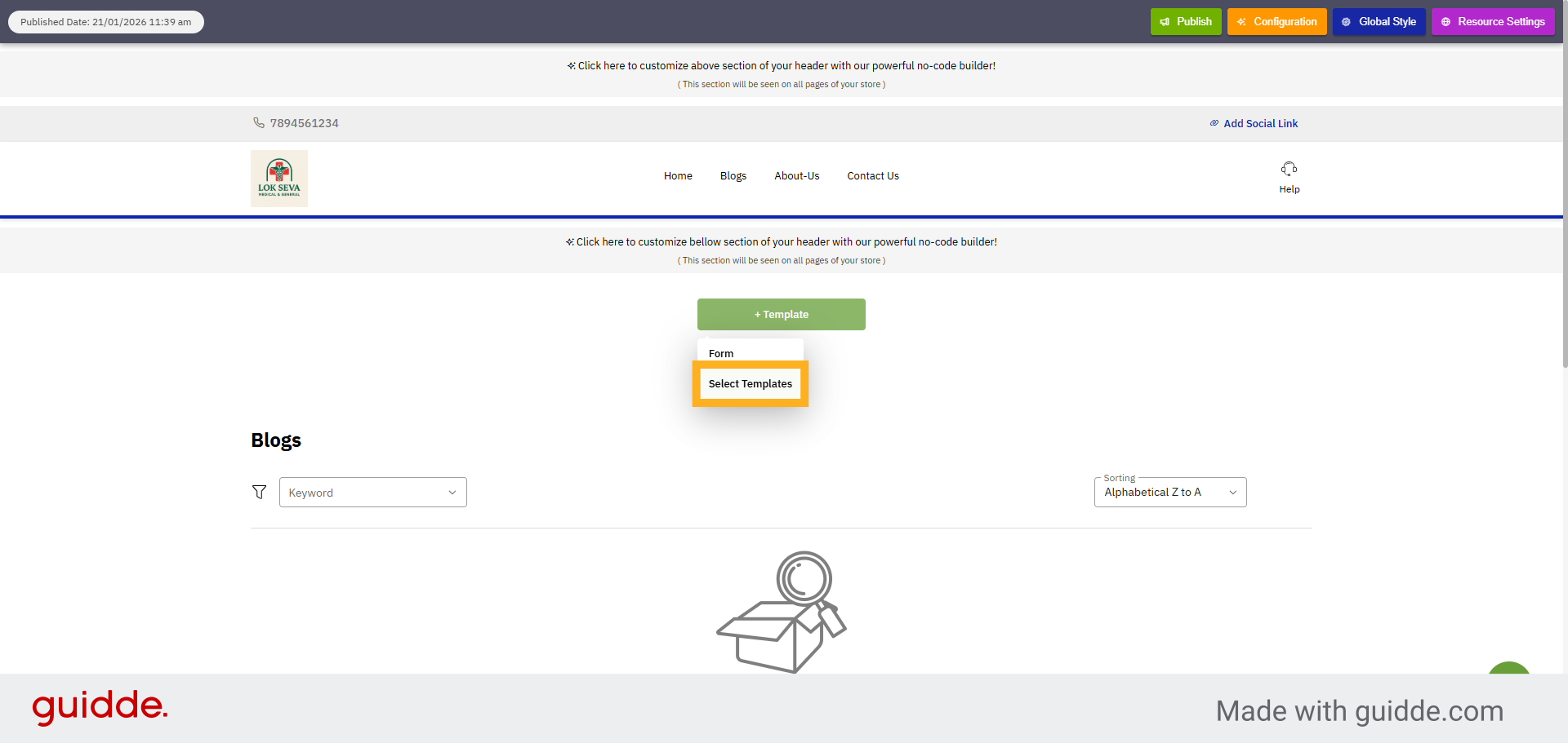Select Templates Option