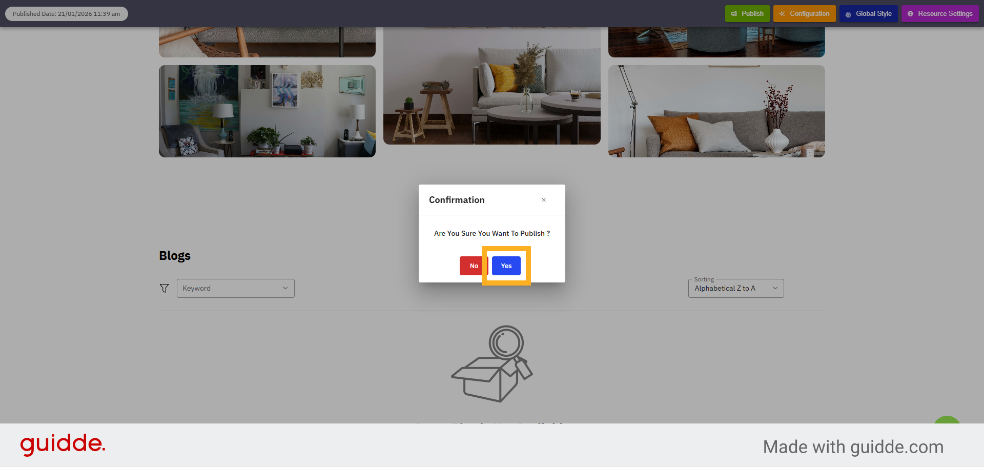 Confirm Publish Action