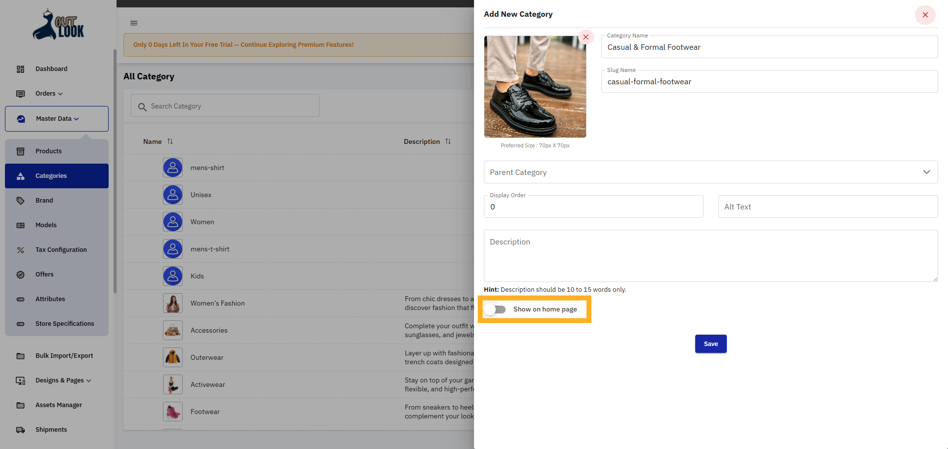 Enable Show On Home Page