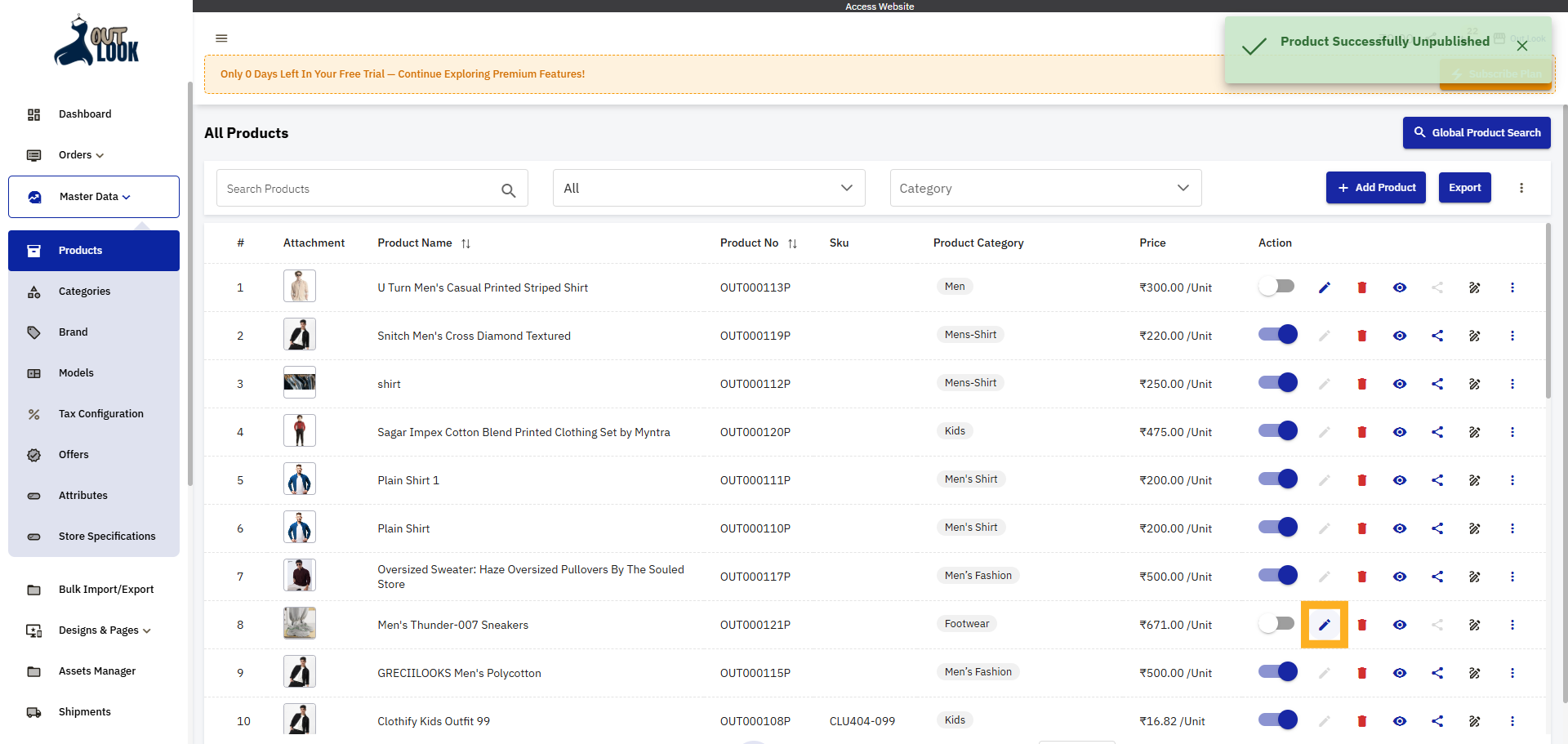 Edit Selected Product