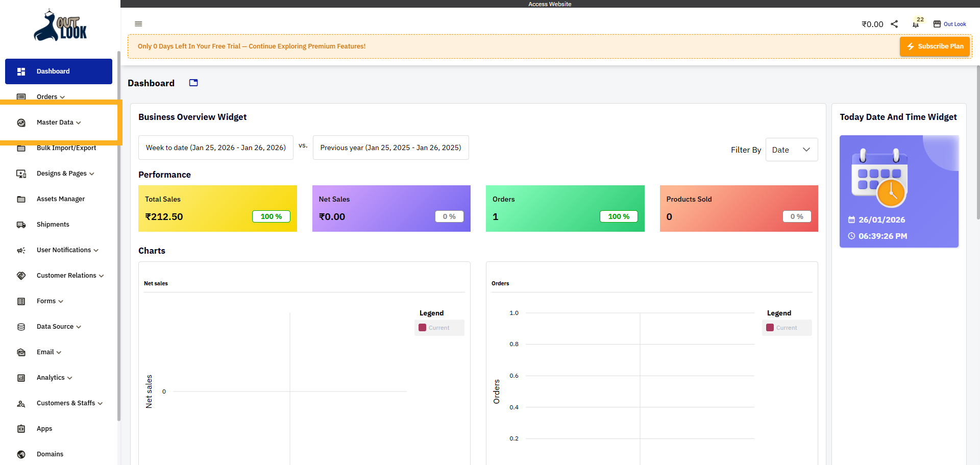 Open Master Data Menu