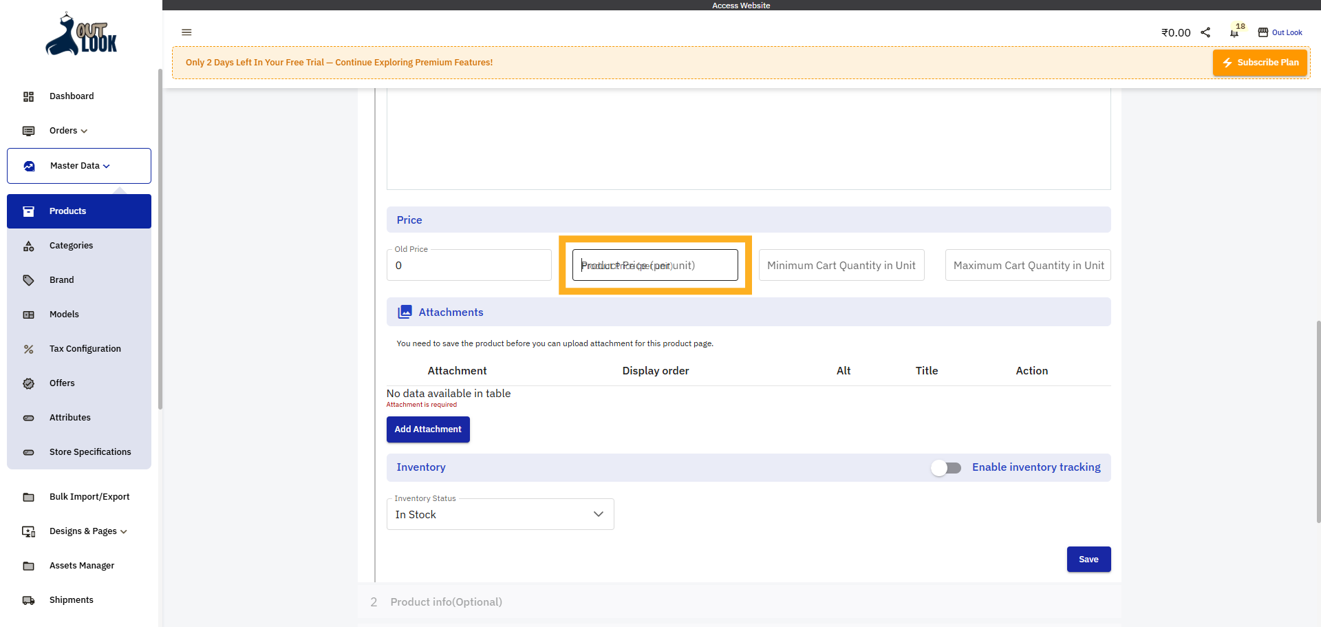 Enter Product Price Field