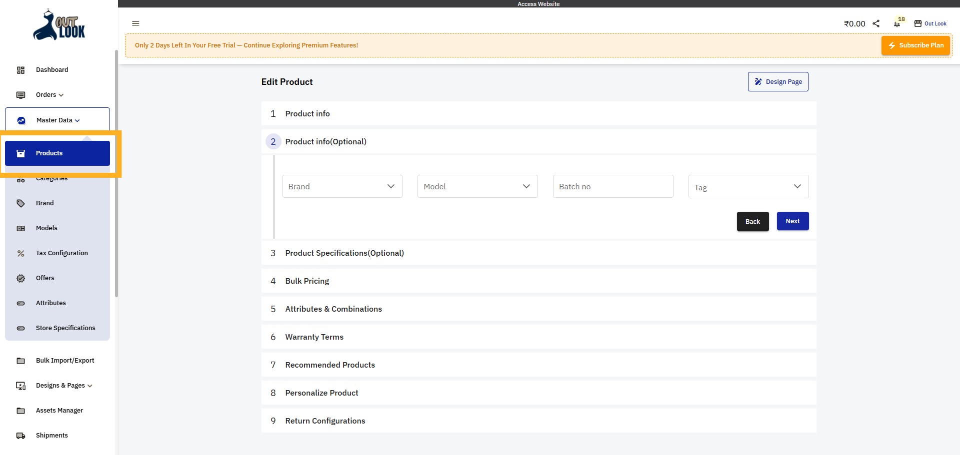 Return to Products Section