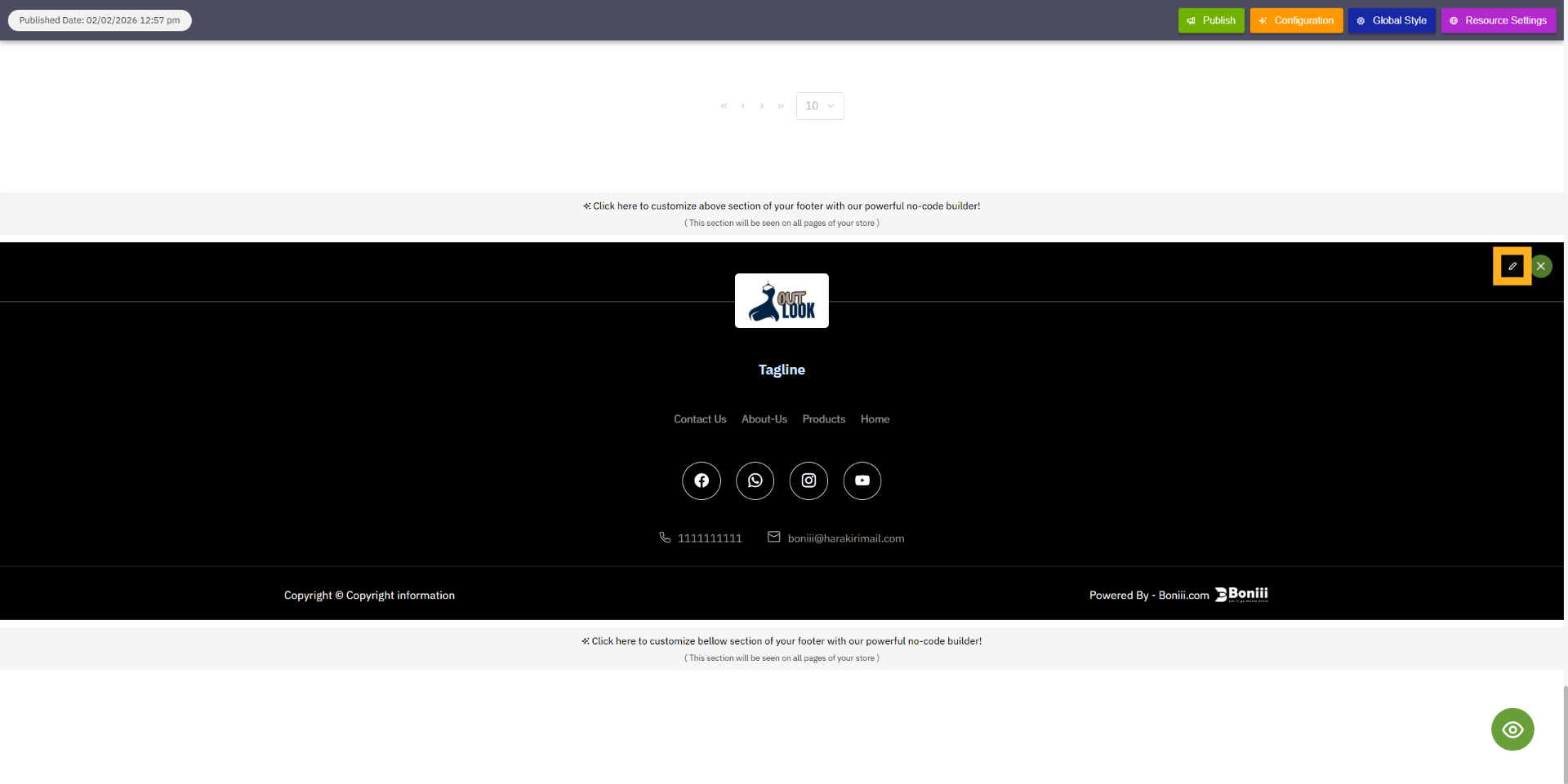 Access to edit footer configuration