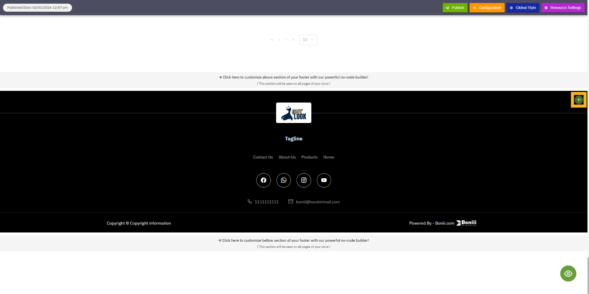 Open Footer Settings