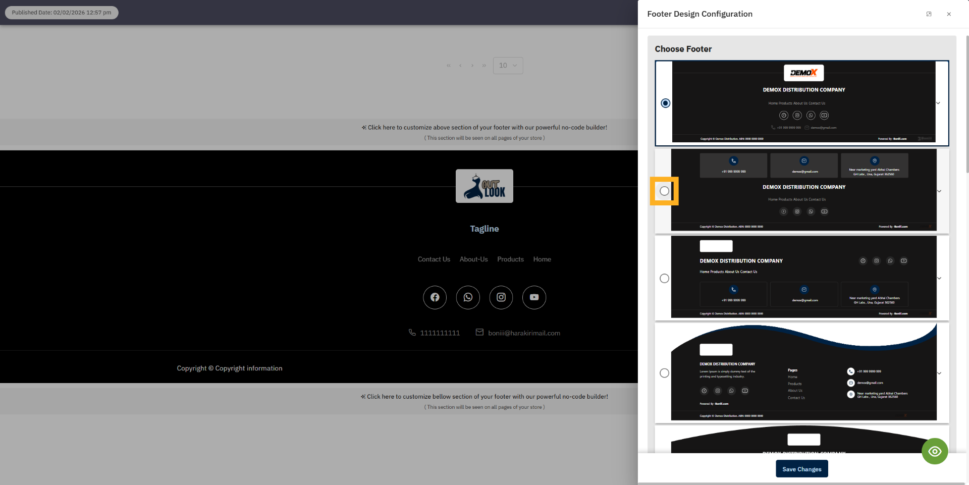 Choose footer template design