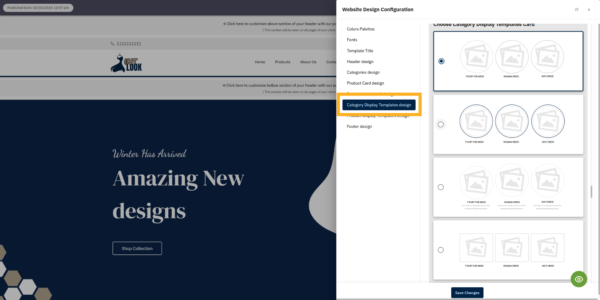 Open Top category template design