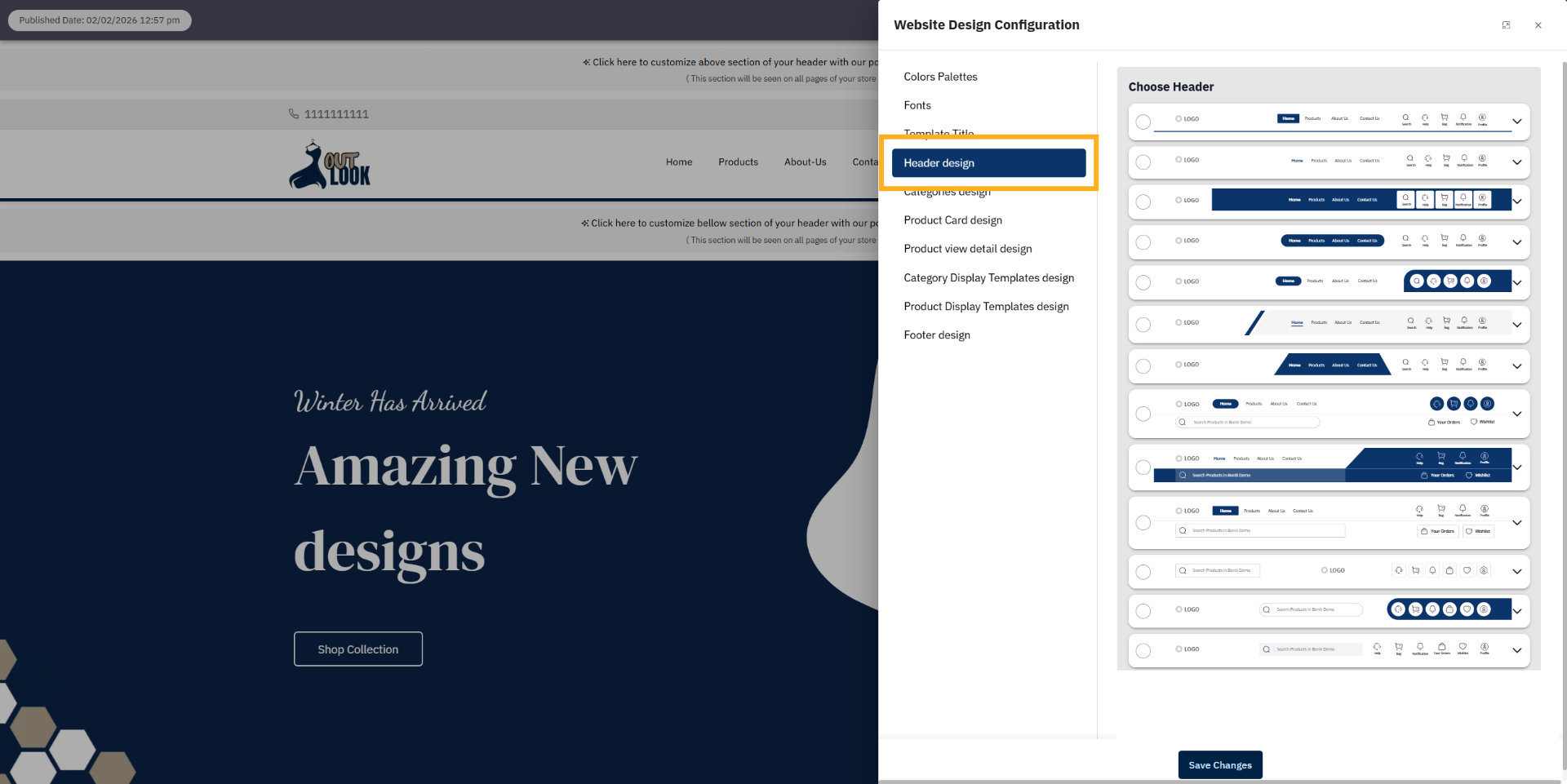 Open Header Design Menu