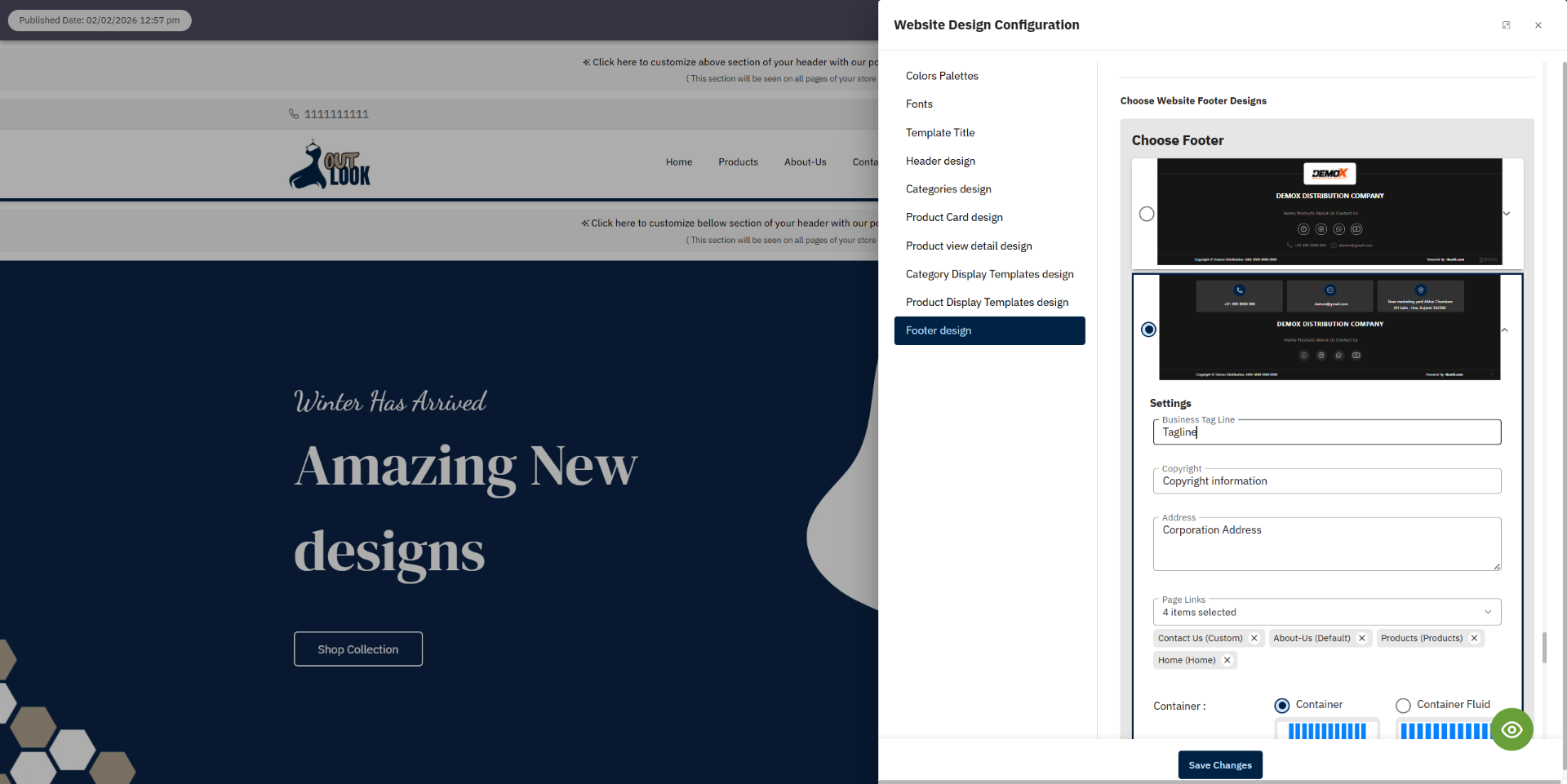 Open Footer Settings