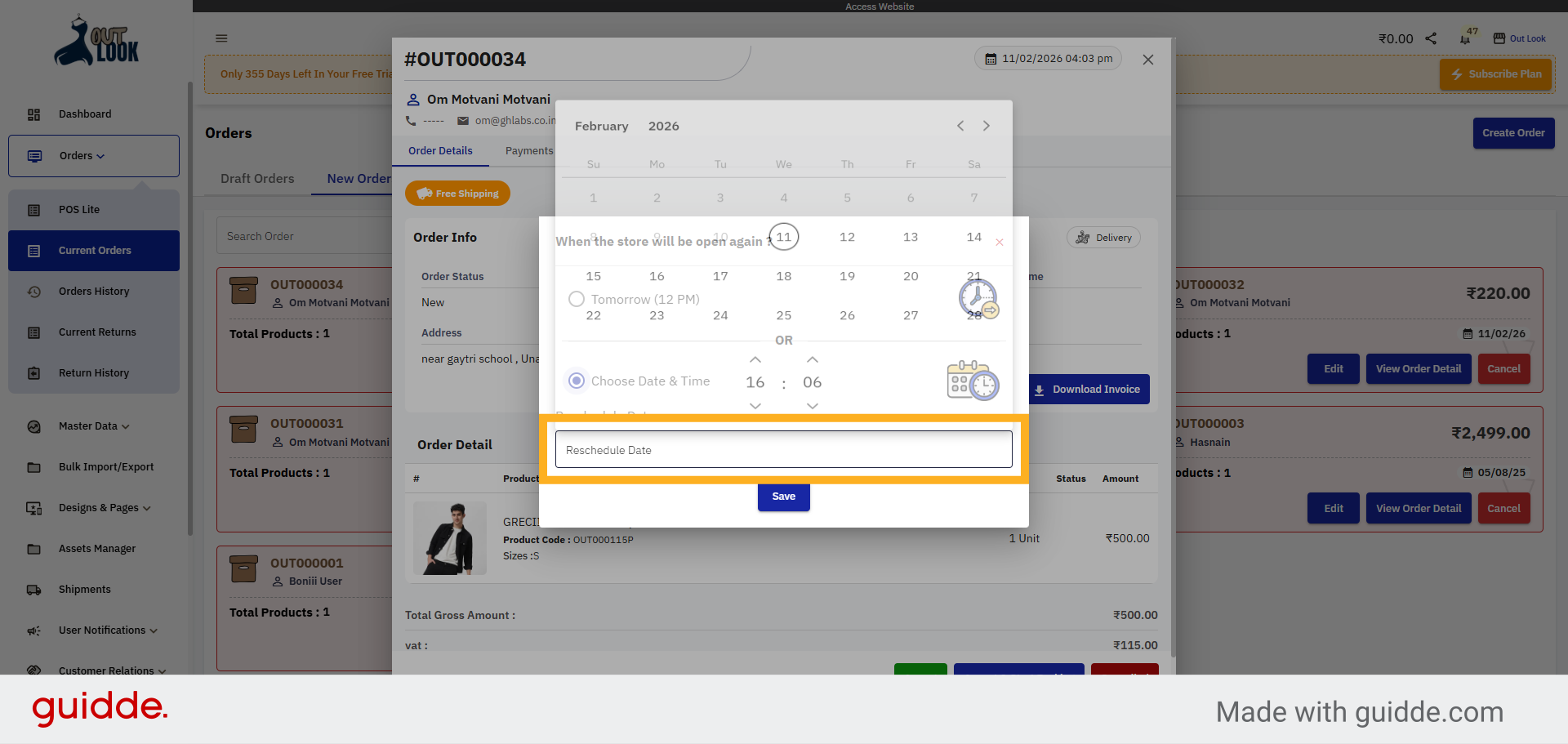 Select Reschedule Date