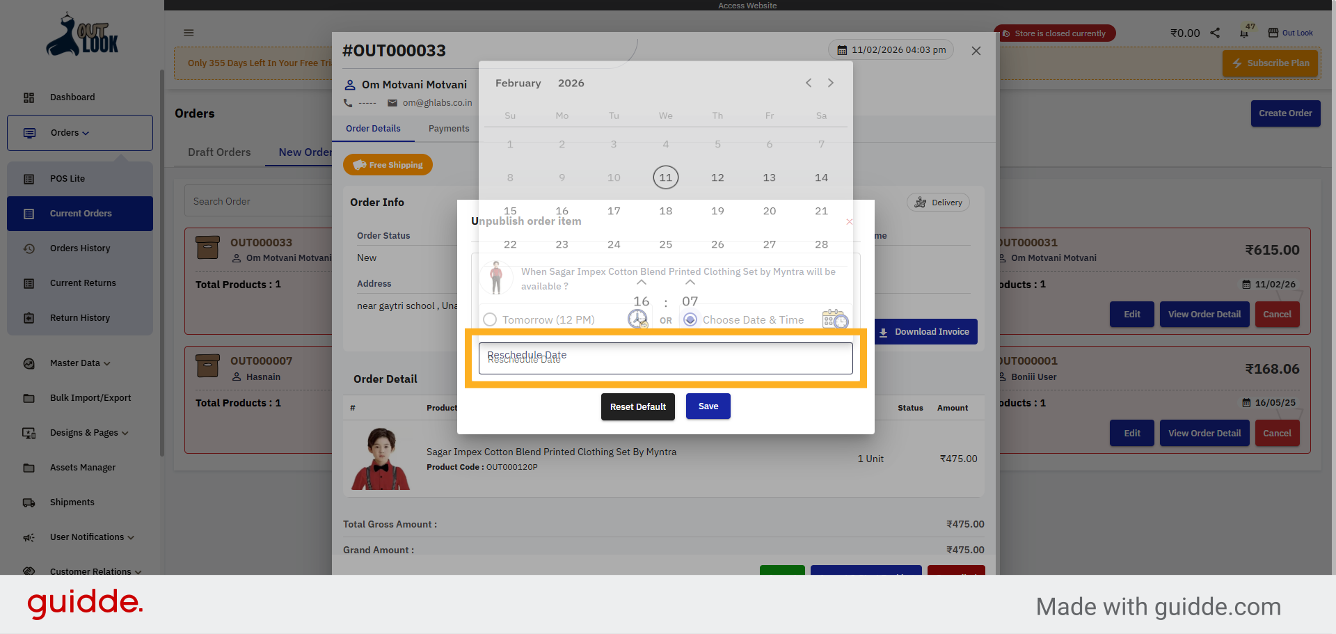 Select Reschedule Date