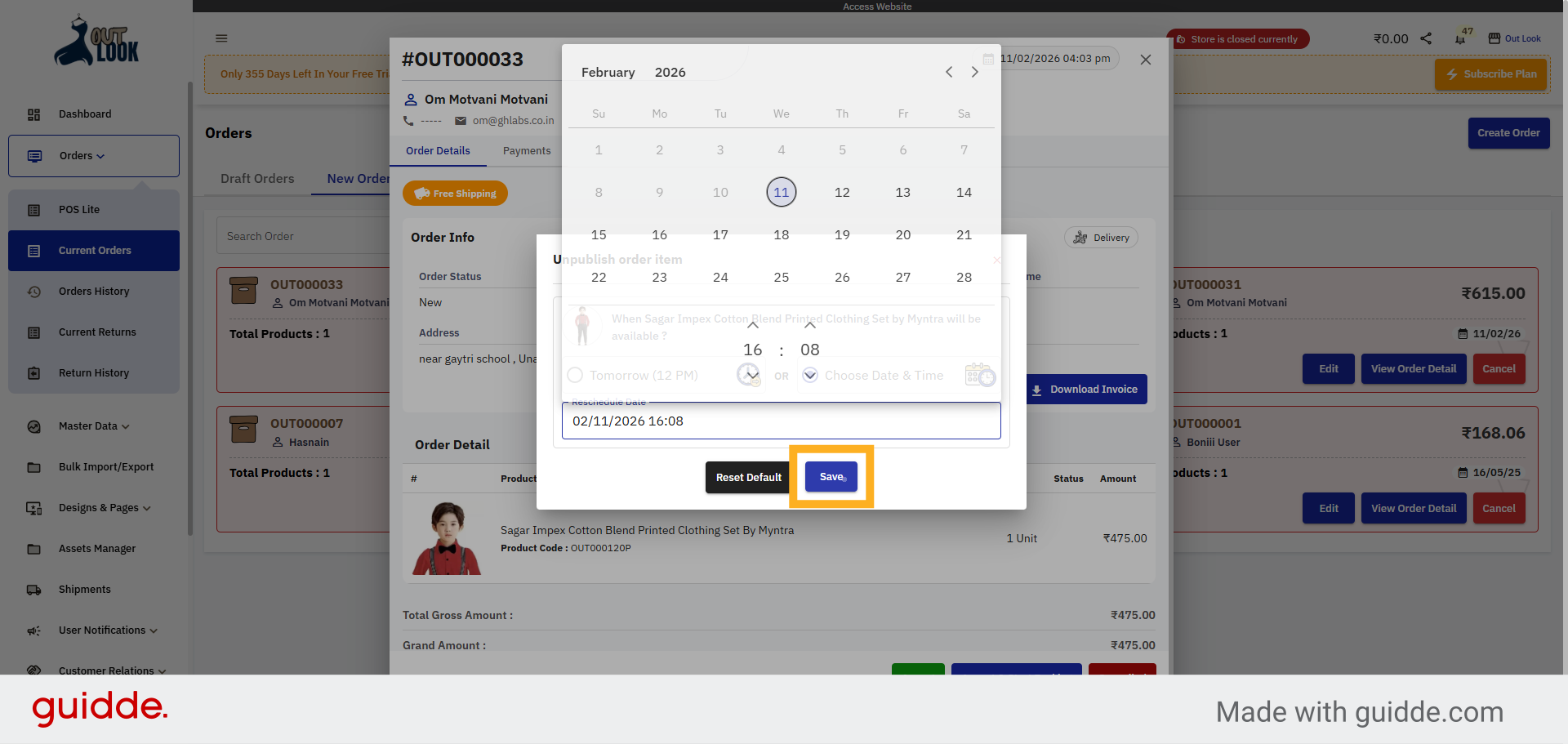 Save Reschedule Changes