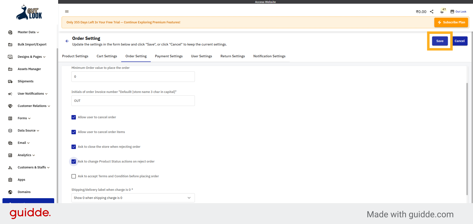 Save Settings Changes