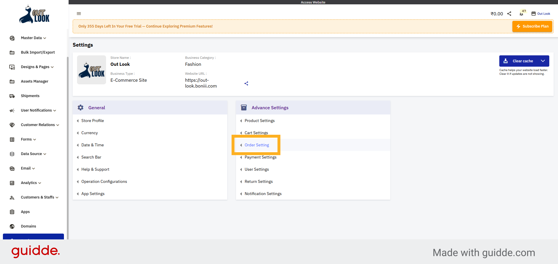 Select Order Setting