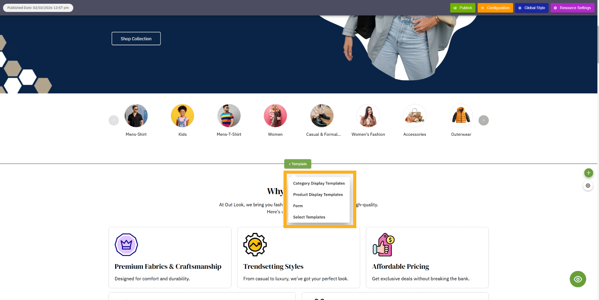 Open Template options