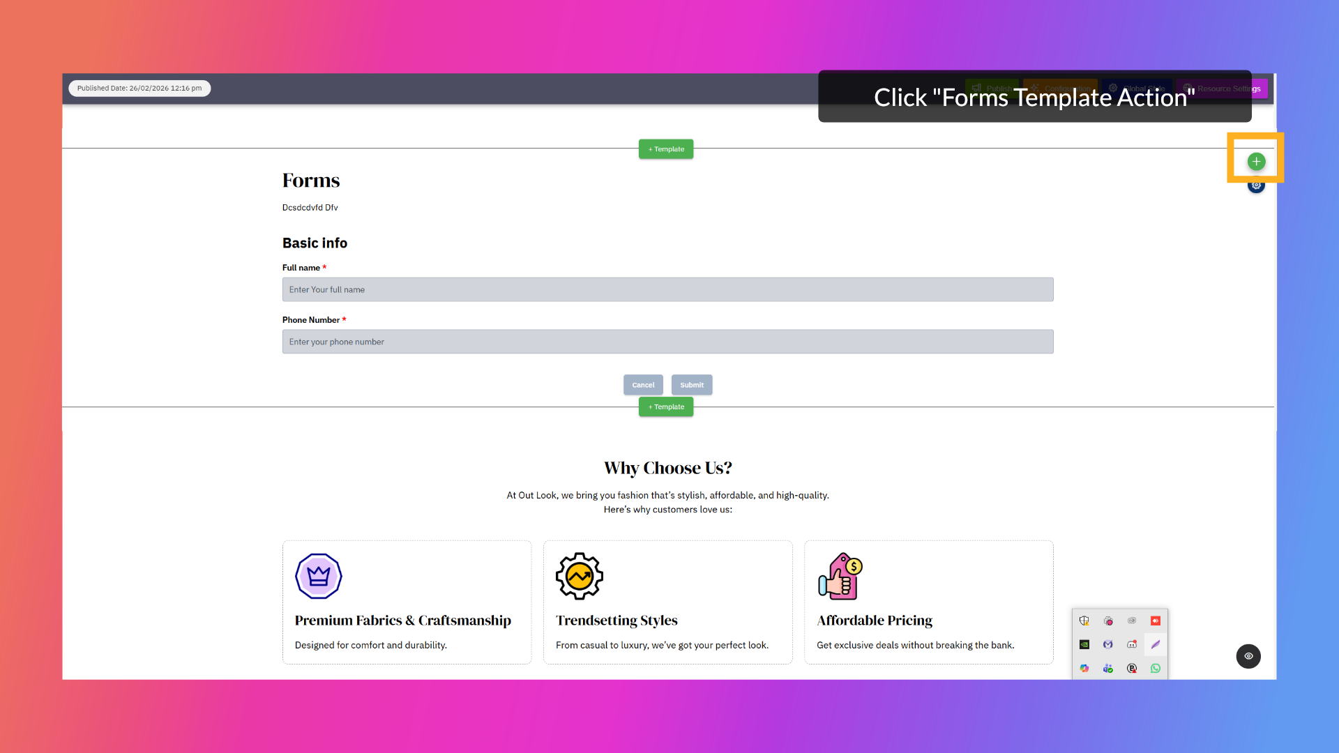 Forms Template Action