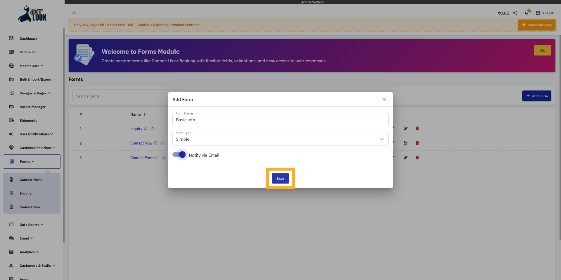 Save Initial Form Setup