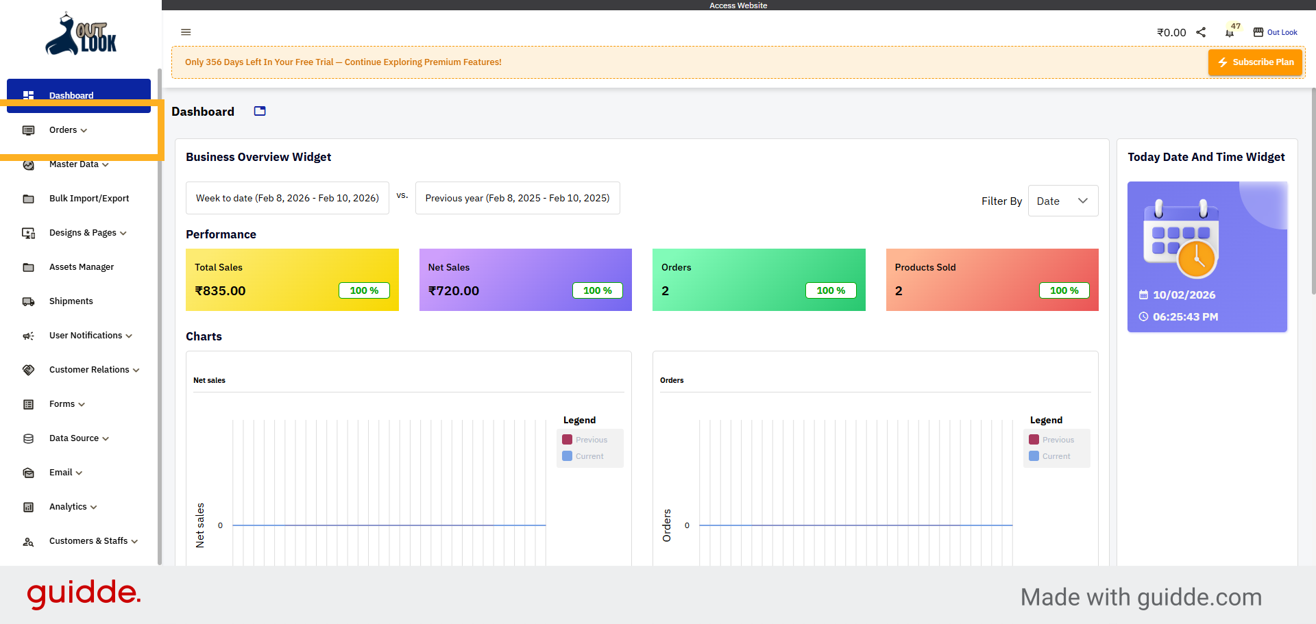 Open Orders Dropdown Menu