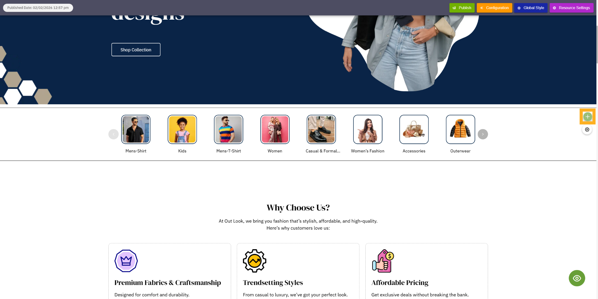 Open category settings