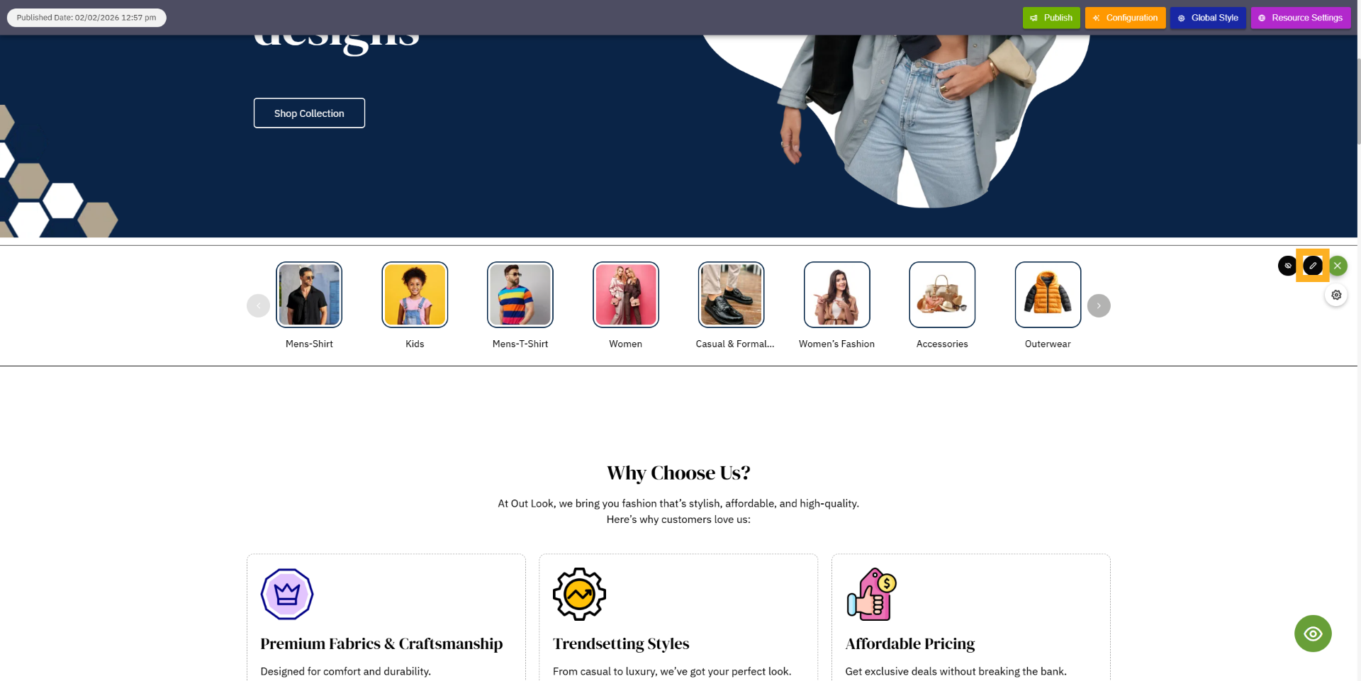 Access to edit category configuration