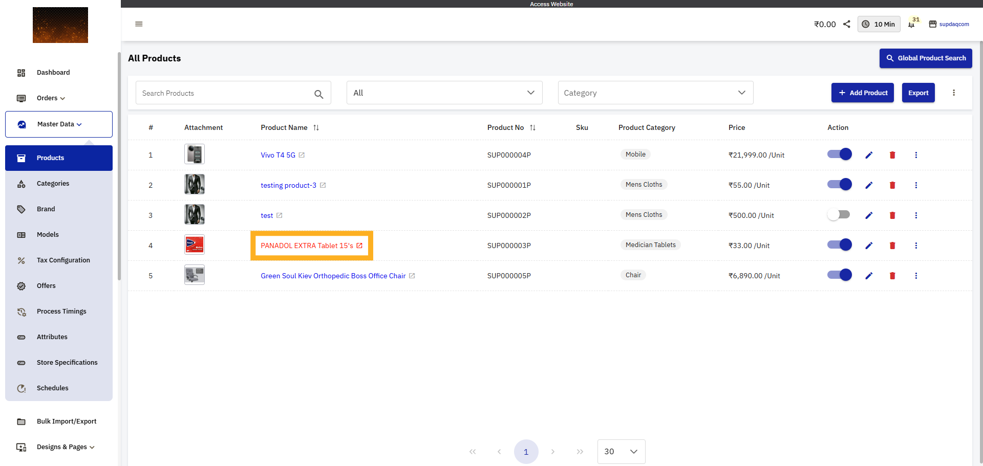 Select Specific Product