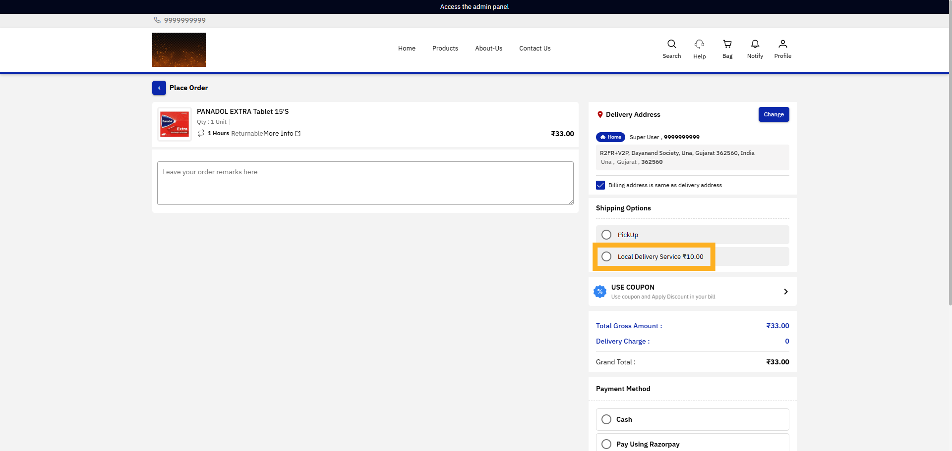 Select Delivery Option