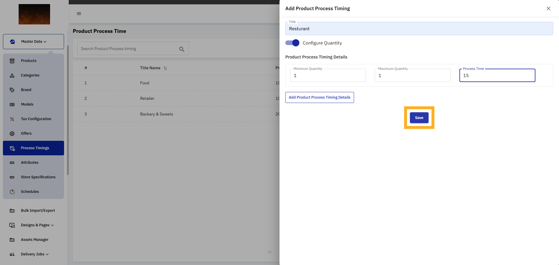 Save Process Time Entry