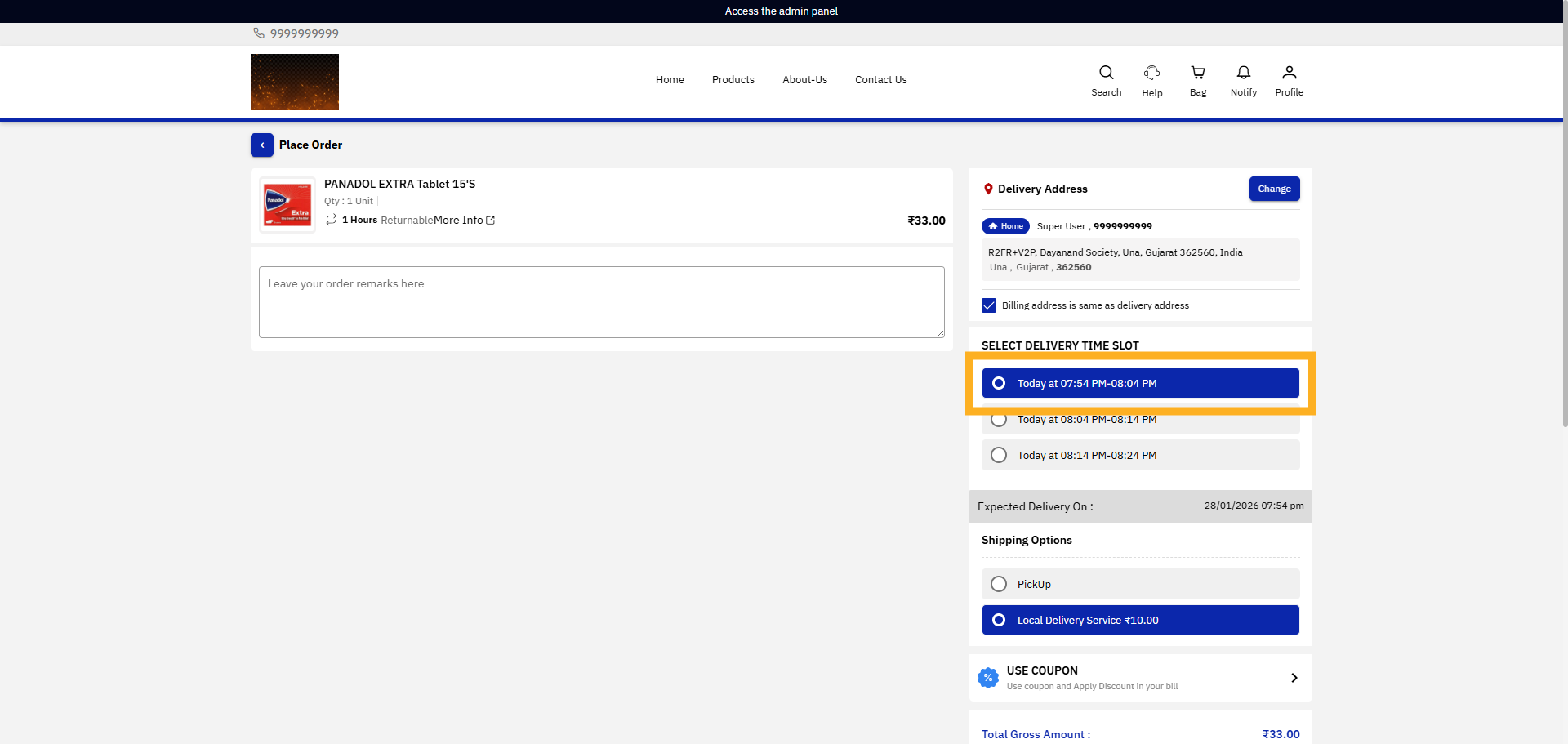 Select Delivery Time Slot