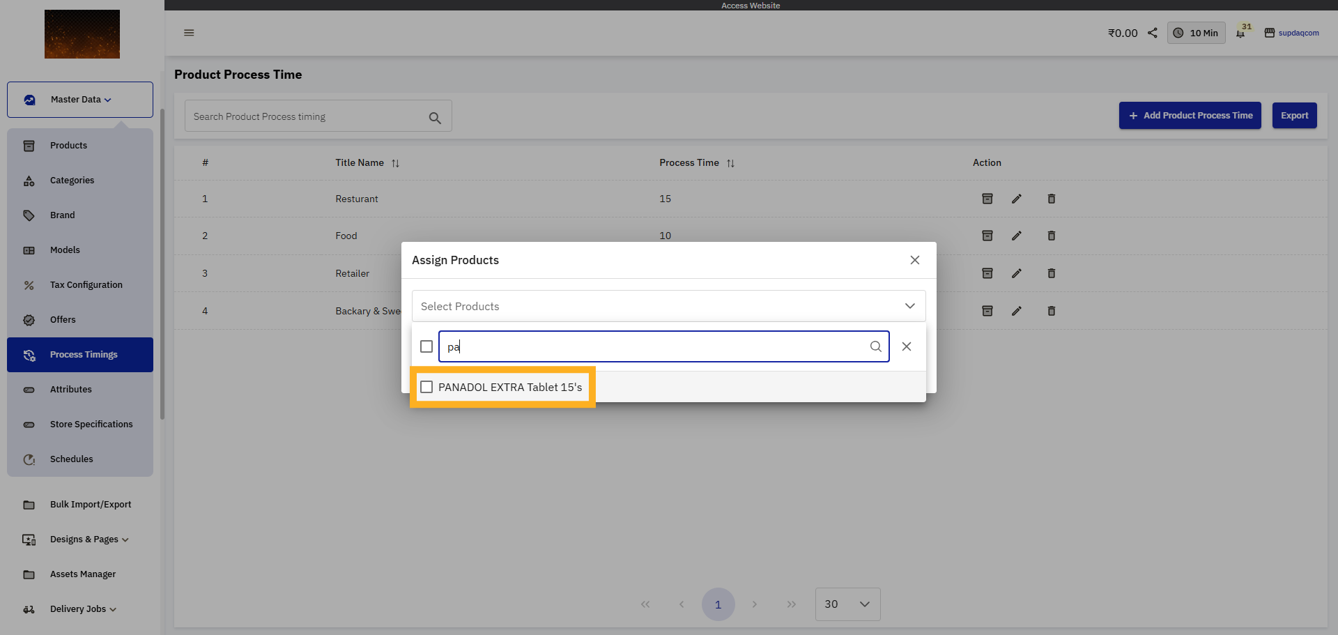 Select Product from List