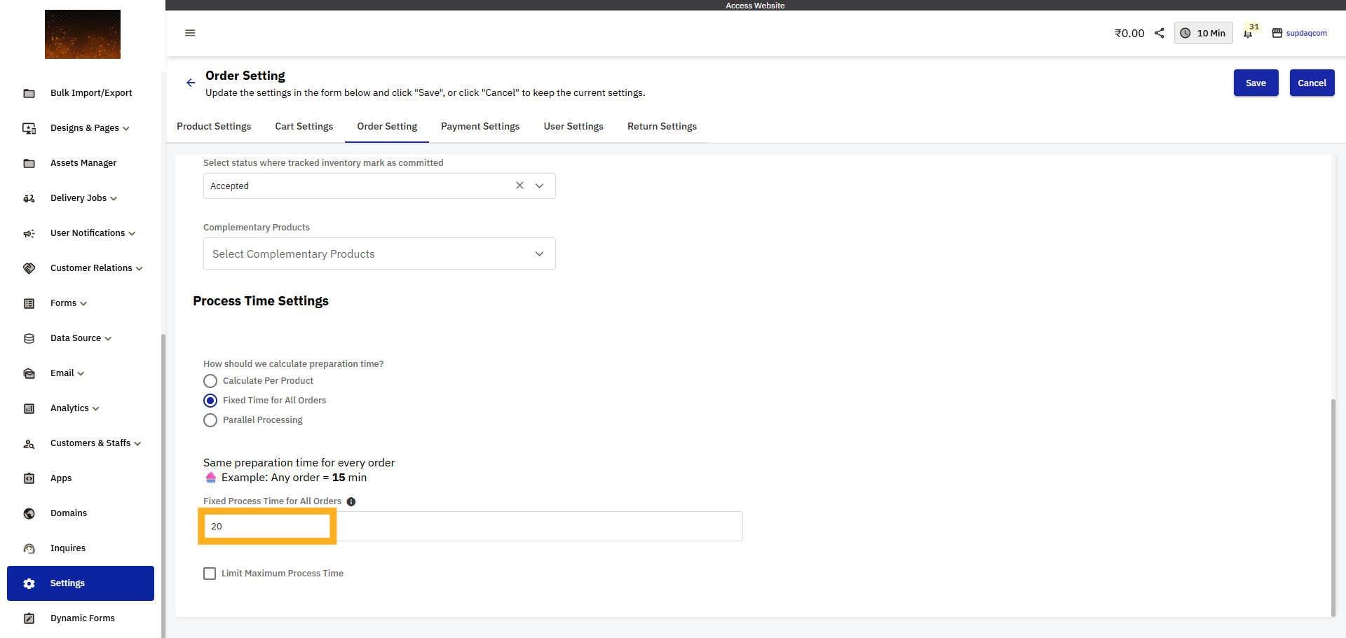enter time in minutes Per Product Calculation
