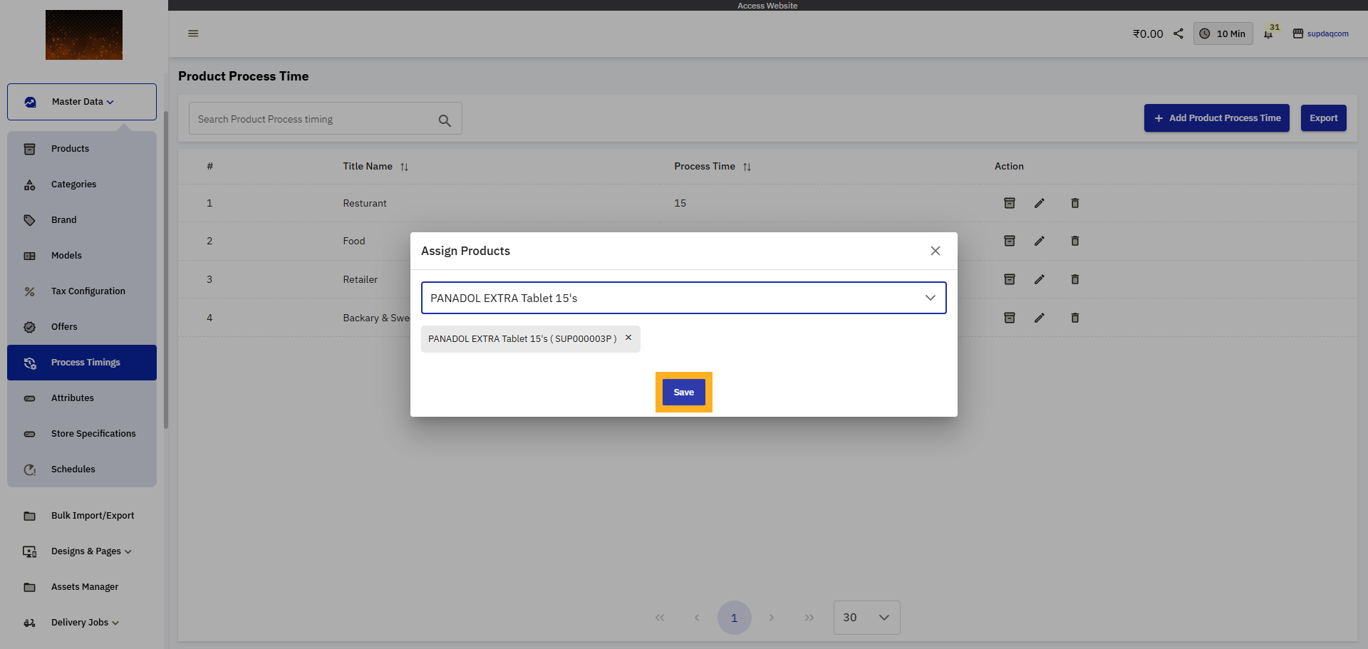 Save Product Timing Assignment