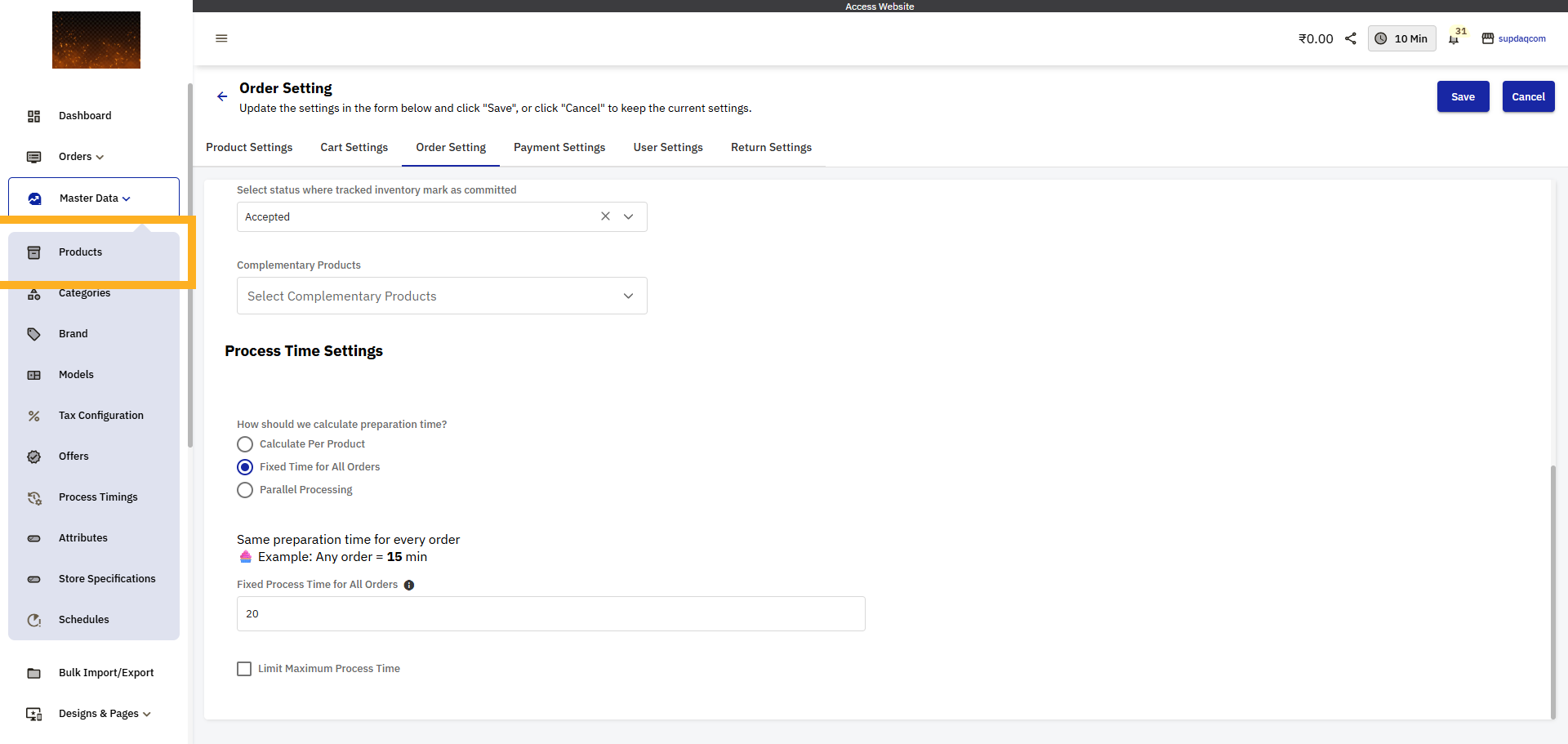 Open Products Section