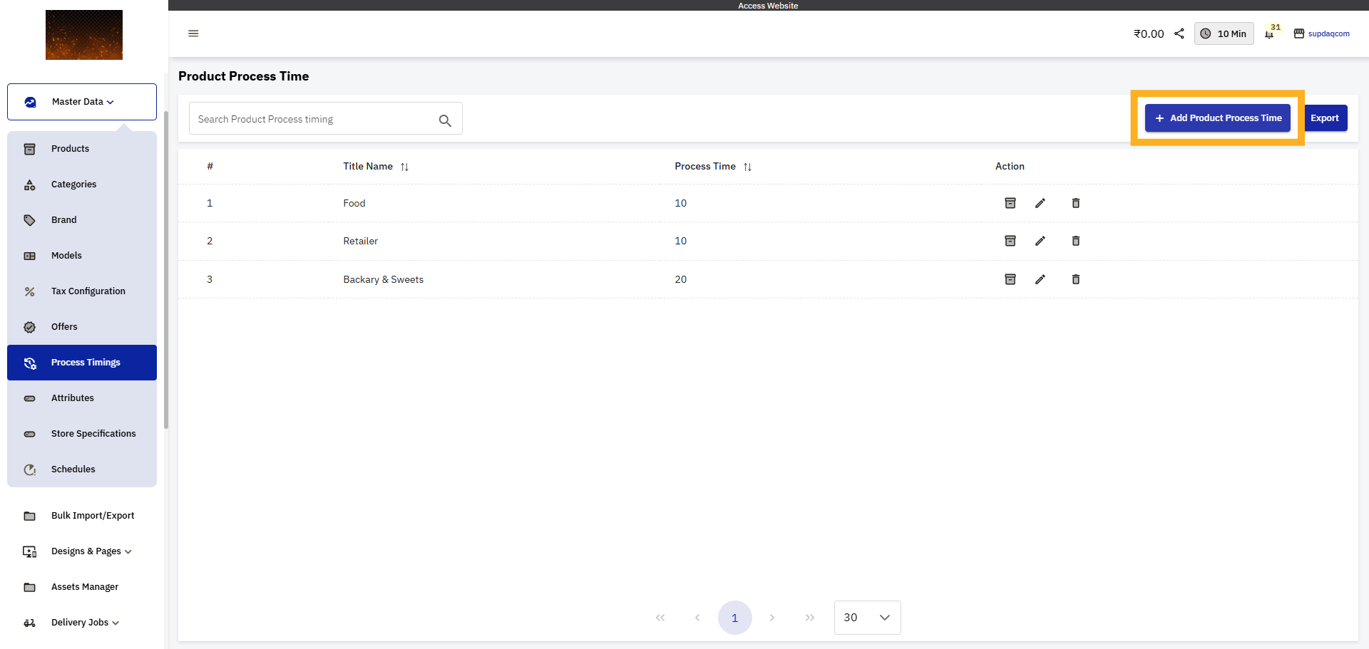 Add Product Process Time