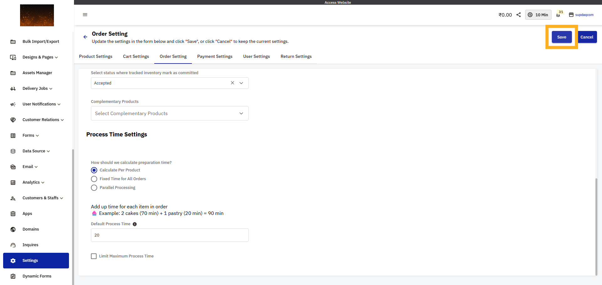Save Settings Changes