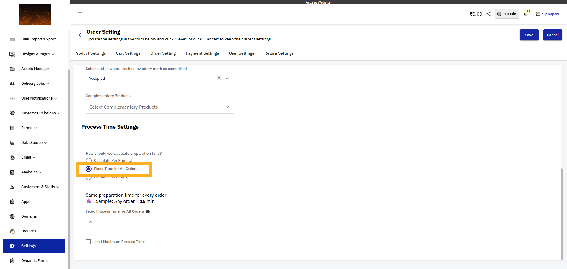 Select Fixed Time for Orders