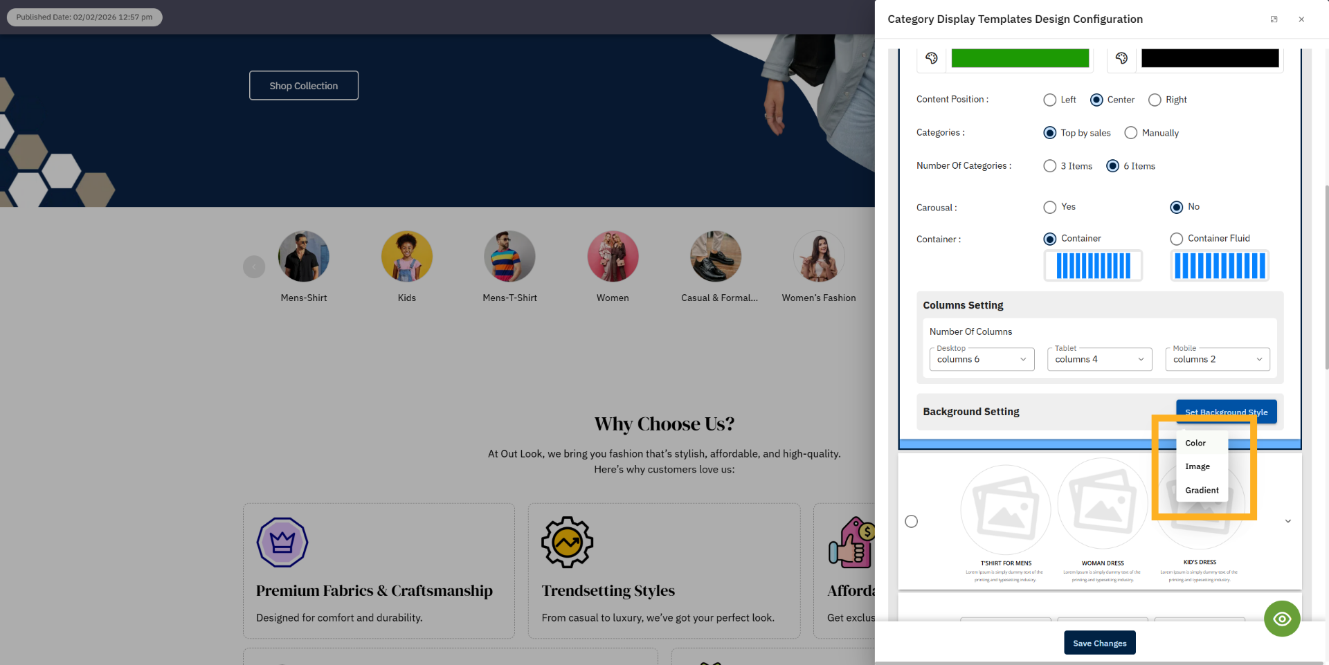 Select background style options.