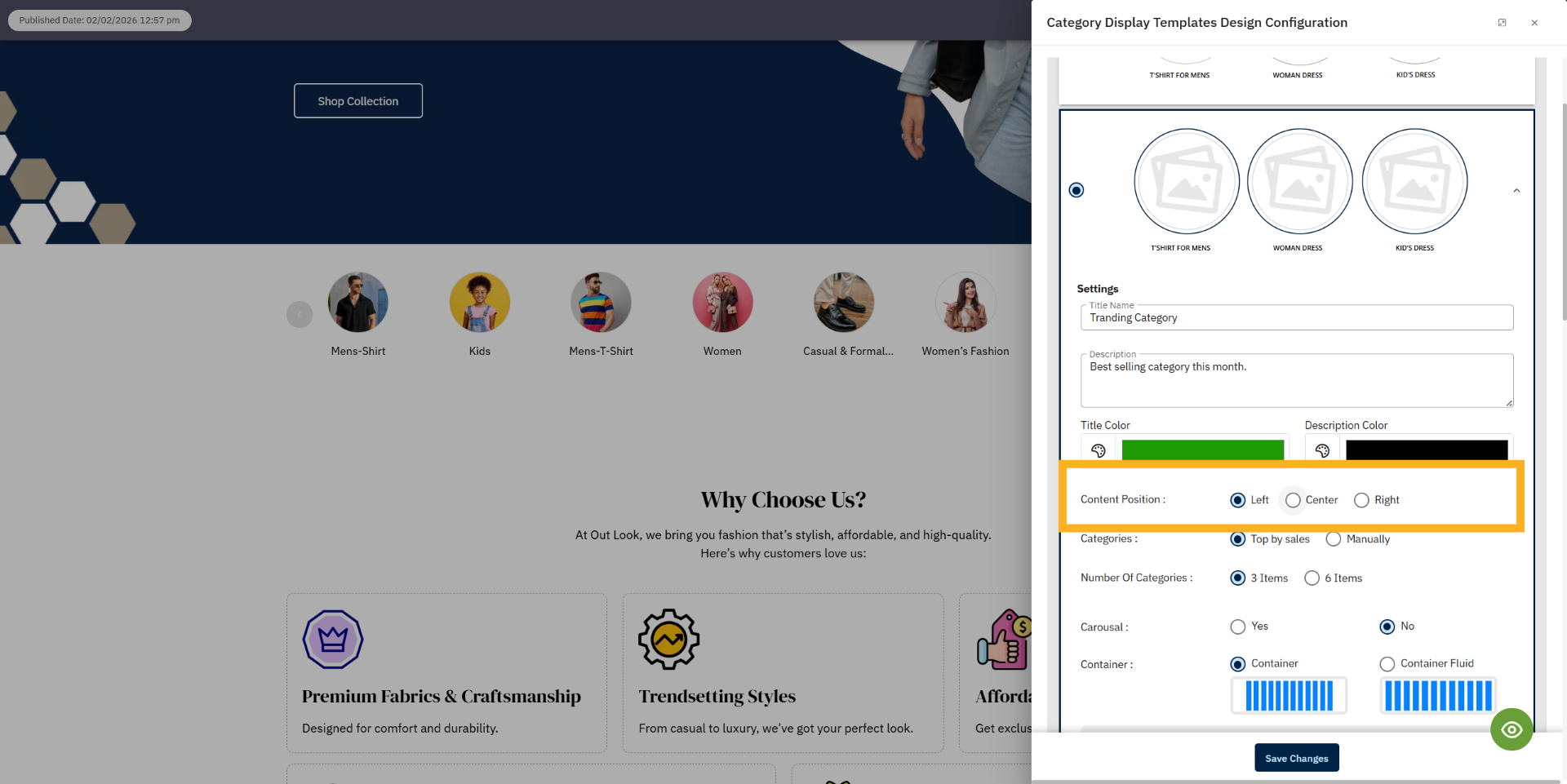 Content Position Additional Settings